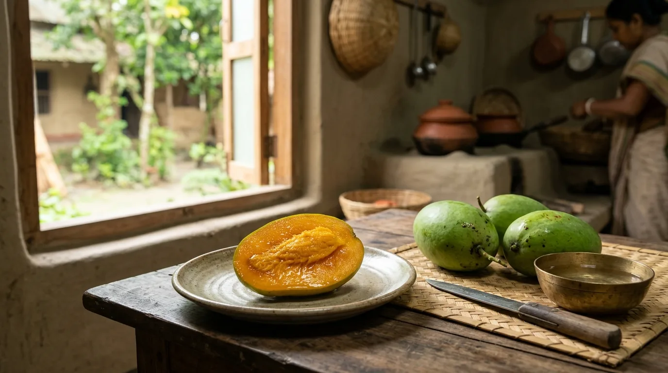 Sliced ripe mango revealing deep orange pulp and rich natural sugars