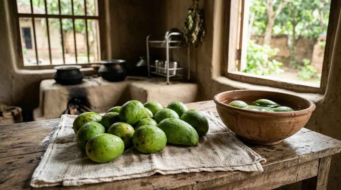 Freshly desapped and washed Rajshahi mangoes drying before home ripening
