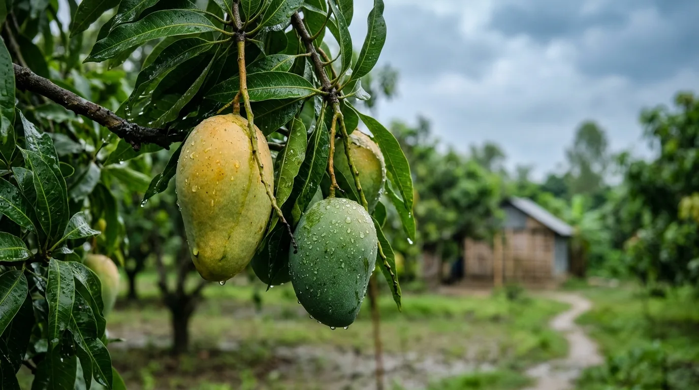 বাগানের ডালে পরিপক্ব হচ্ছে শেষ মৌসুমের আম