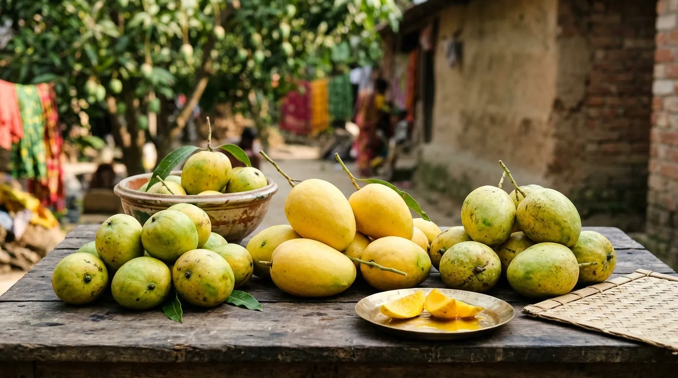 পরিপক্কতার সময় অনুযায়ী সাজানো রাজশাহীর বিভিন্ন জাতের আগাম ও মধ্য মৌসুমের আম